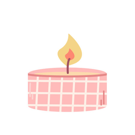 Liit candle in pink candlestick, vector flat illustration on white backgroundのイラスト素材