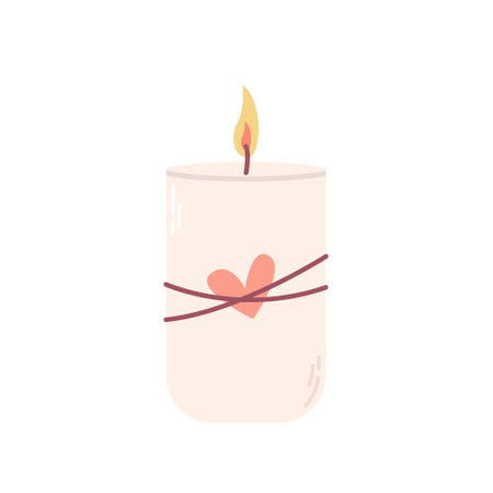 Lighted candle with heart, vector flat illustration on white backgroundのイラスト素材