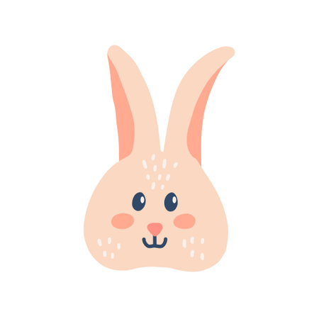 Cute rabbit face on white background , vector flat hand drawn illustrationのイラスト素材