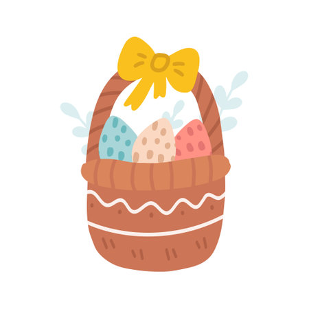 Easter egg basket, vector flat hand drawn illustrationのイラスト素材