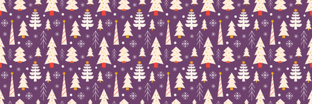 Christmas trees with snowflakes, vector seamless festive pattern