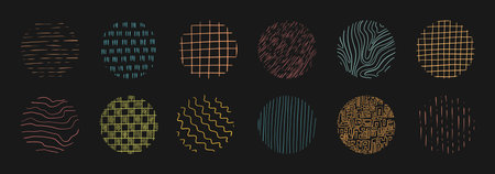 Set of hand drawn texture with different pencil patterns. Crosshatch, rain, wood, wave and lines....