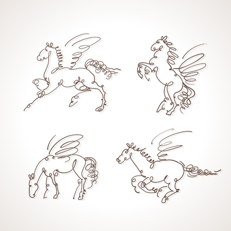 Set of pegasus illustrationのイラスト素材
