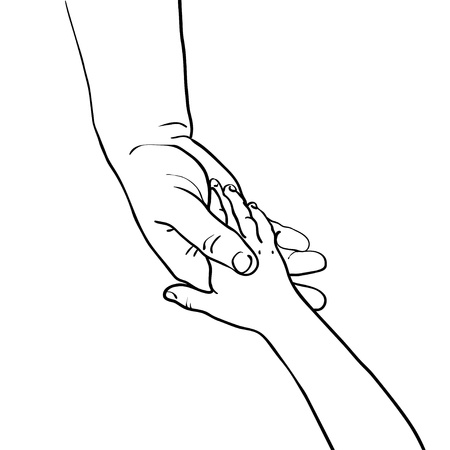  illustration of children's hand in the hand of an adultのイラスト素材