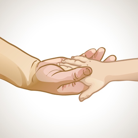  illustration of children's hand in the hand of an adultのイラスト素材