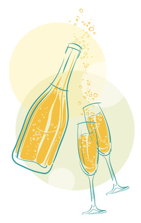 Vector bottle of champagne and two glassesのイラスト素材