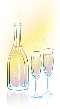 Vector bottle of champagne and two glassesのイラスト素材