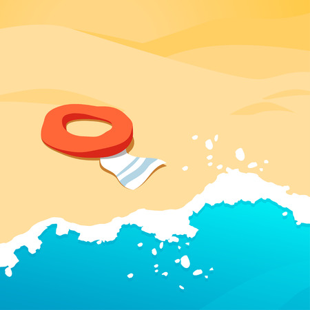 Vector background showing the seashore with inflatable circleのイラスト素材