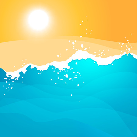 Bright vector illustration with waves and the sunのイラスト素材