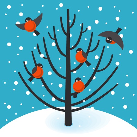 Vector bullfinch on a tree in winterのイラスト素材
