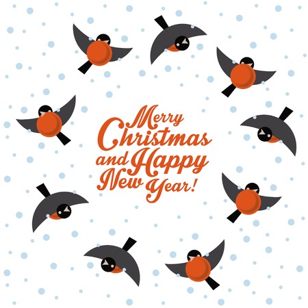 Vector illustration with bullfinches and Christmas inscriptionのイラスト素材