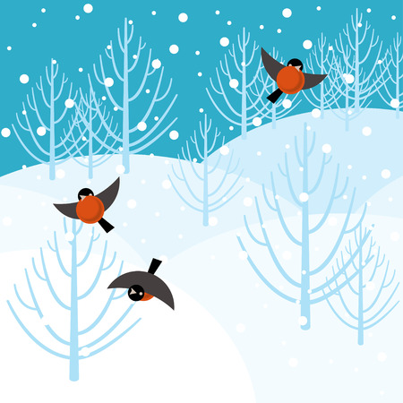 Vector illustration bullfinch in the winter forestのイラスト素材