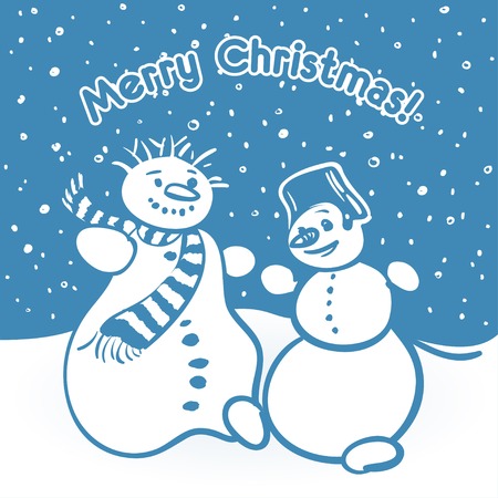 Vector Christmas illustration with two dancing snowmenのイラスト素材