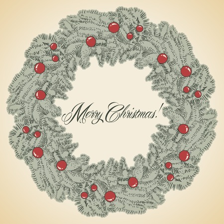 Vector Christmas wreath frame made of fir branchesのイラスト素材