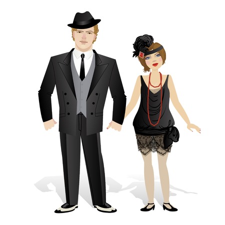 Vector illustration with a couple dressed in retro styleのイラスト素材