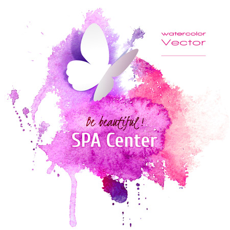 Vector illustration of pink watercolor spots. Paper butterflyのイラスト素材