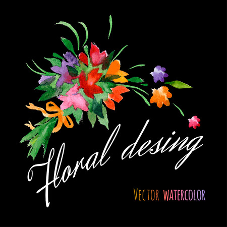 Vector illustration watercolor floral bouquet with a ribbonのイラスト素材
