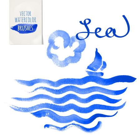 Vector cet blue watercolor brush. Paper sticker.のイラスト素材