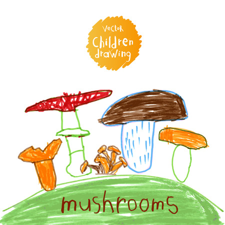 Vector drawing of real children. Set mushroomsのイラスト素材