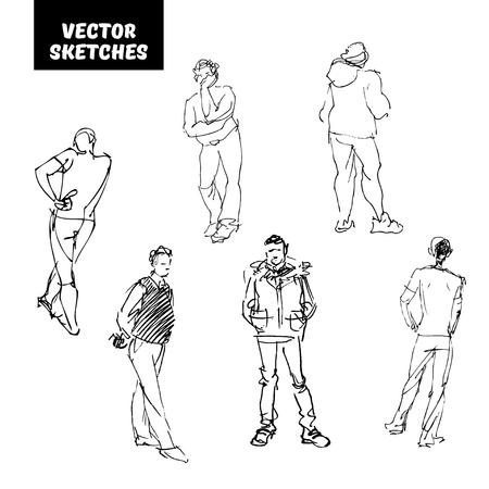 Vector set of design elements. Sketches in ink, menのイラスト素材