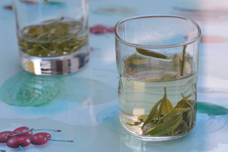 tea in glass beakersの写真素材