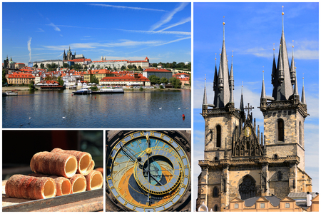 Collage of Prague, the capital city of Czech Republic in Europeの写真素材
