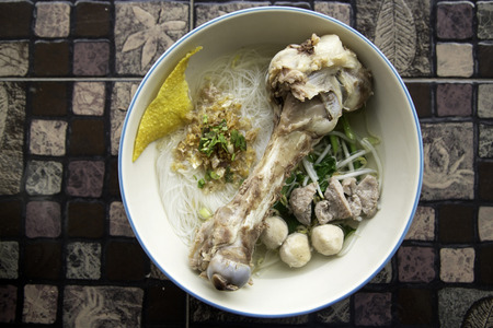 Thai style noodle, tom yum,squid noodle soup .の写真素材