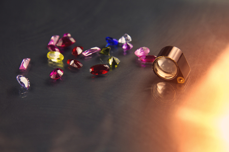 Jewel or gems on black shine color, Studio shot of beautiful gemstonesの写真素材