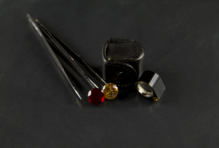 Jewel or gems on black shine color, Studio shot of beautiful gemstonesの写真素材