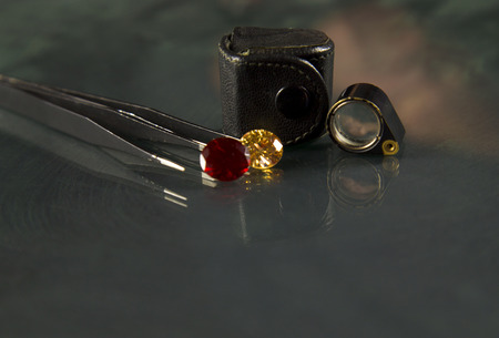 Jewel or gems on black shine color, Studio shot of beautiful gemstonesの写真素材