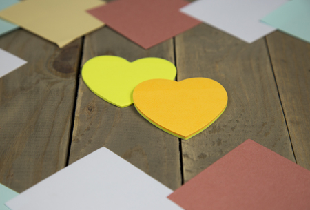 color love sticker on woodの写真素材