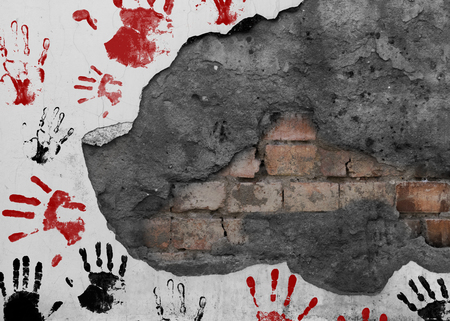 hand print on wall backgroundの写真素材