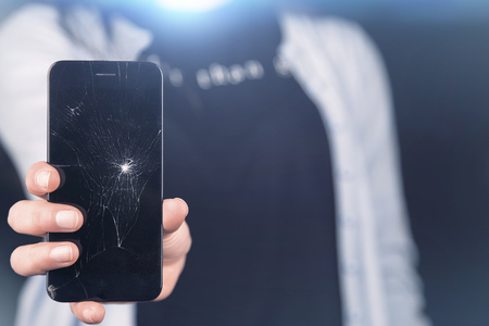 Cracked LCD Screen, Woman Showingの写真素材