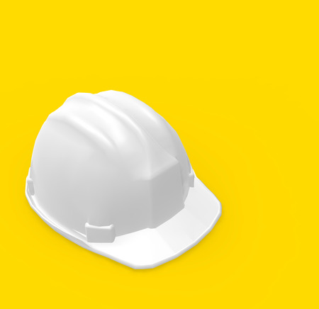 White Helmet on Yellow Background, 3D Renderingの写真素材