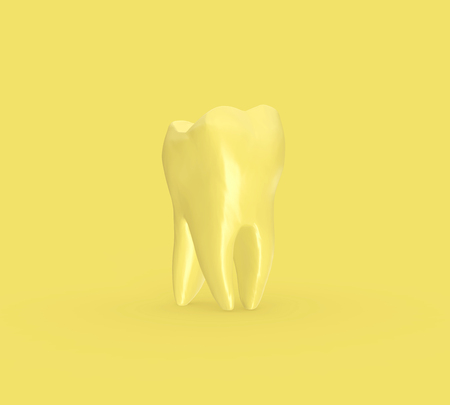 Tooth on Yellow Background 3D Renderingの写真素材