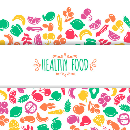 Healty food background representing. vegetables and fruits iconsのイラスト素材