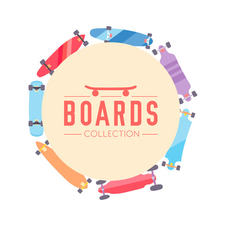 Skateboard and skateboarding collection background with skateboardsのイラスト素材