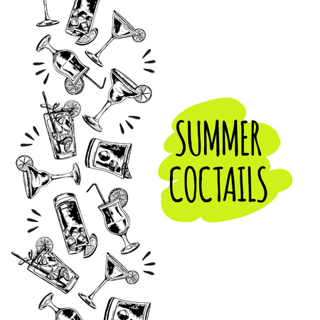 Background with vector cocktails on white backgroundのイラスト素材