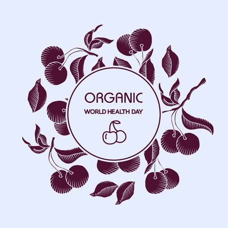 Vector hand drawn cherry branch with cherries and leaves backgroundのイラスト素材