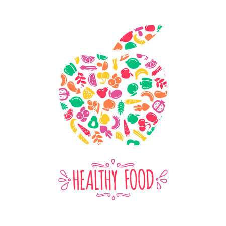 Healty food background representing. vegetables and fruits iconsのイラスト素材