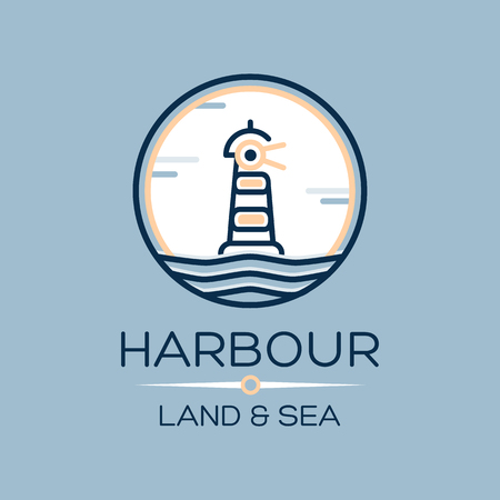 Flat isometric lighthouse icon on blue sea, illustration vector backgroundのイラスト素材