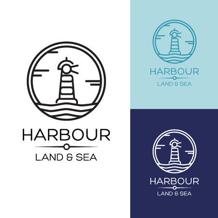 Flat isometric lighthouse icon on blue sea, illustration vector backgroundのイラスト素材