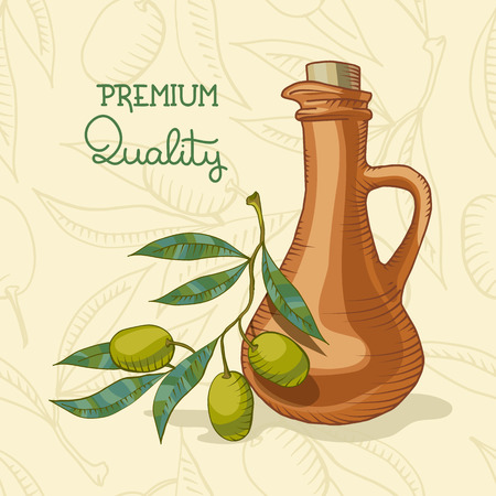 Background with Olive branch and green olive and olive oilのイラスト素材