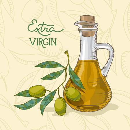 Background with Olive branch and green olive and olive oilのイラスト素材