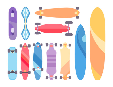Skateboard and skateboarding set collection background with skateboardsのイラスト素材