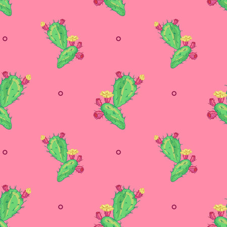Cactus flower, seamless pattern. Pot Cactus logo. Cactus icon, Vector cactus pot. Cartoon Cactus...