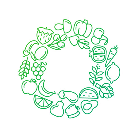 Organic world health day. Fruit and vegetables background illustrationのイラスト素材