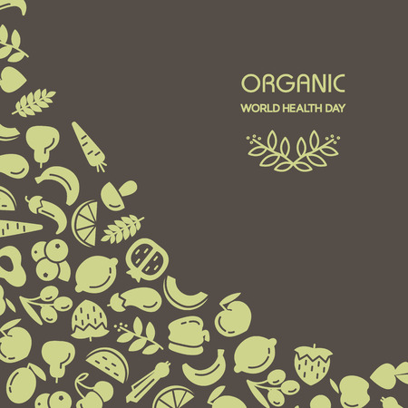 Organic world health day. Fruit and vegetables background illustrationの写真素材