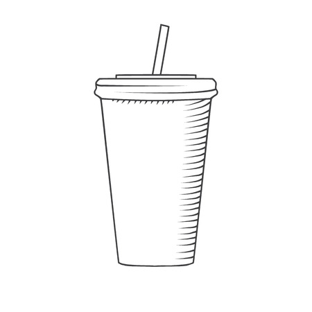 plastic cup with a straw to drink drawed by hand isolated illustrationのイラスト素材