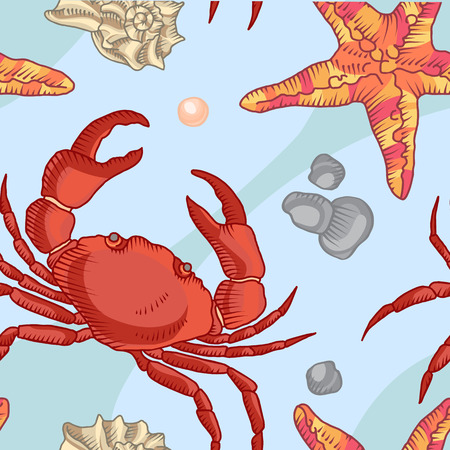 Seamless pattern with starfish and crab. Maritime backgroundのイラスト素材